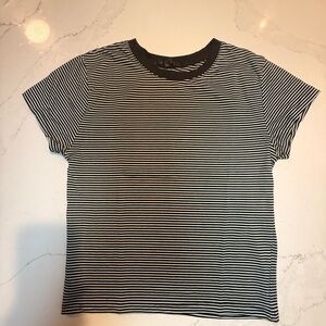 Black & White Striped Cotton Ringer T shirt Fitted Short Sleeve Casual Top